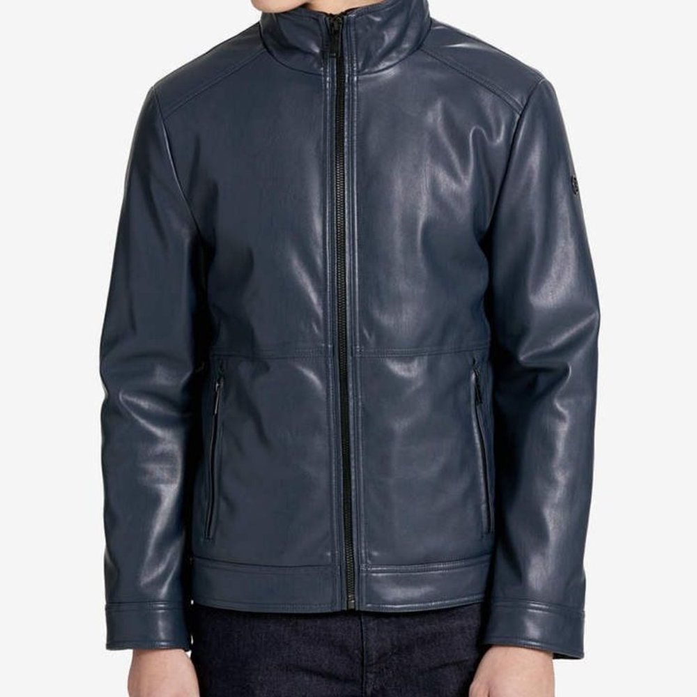 Calvin Klein Men's Faux-Leather Open-Bottom Jacket
